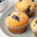 Blueberry muffins on a gray plate