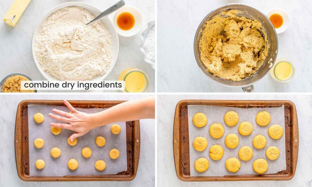 photo collage showing four of the steps needed to make eggnog cookies