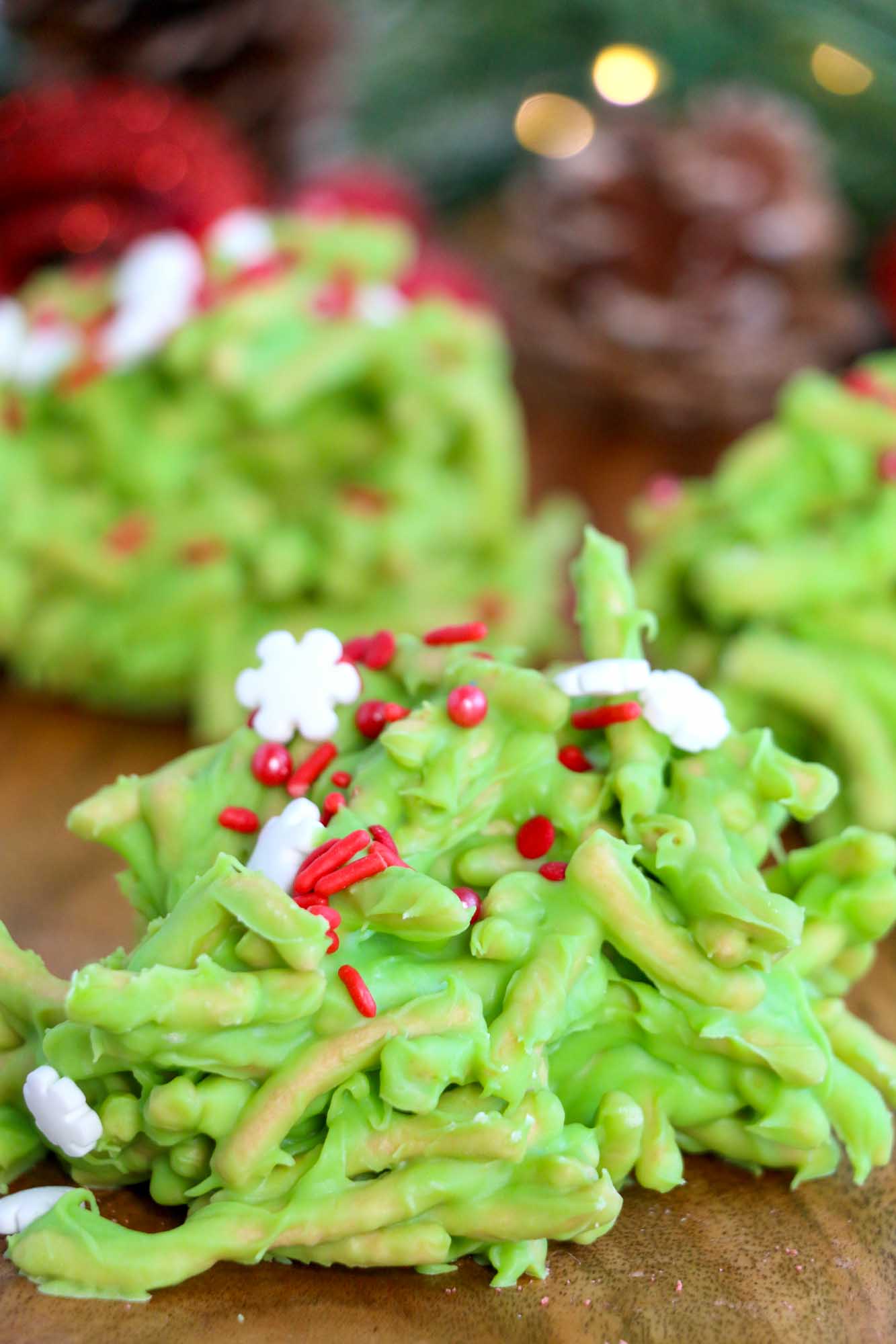 Holiday haystack treats with holiday sprinkles