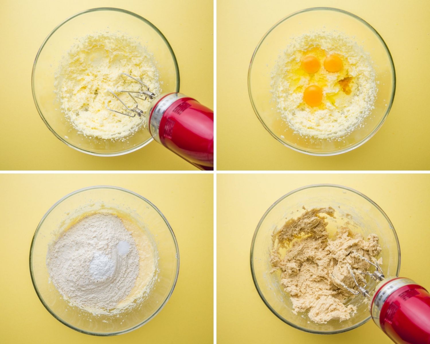 Photo collage showing the steps to take when making the dough for italian cookies