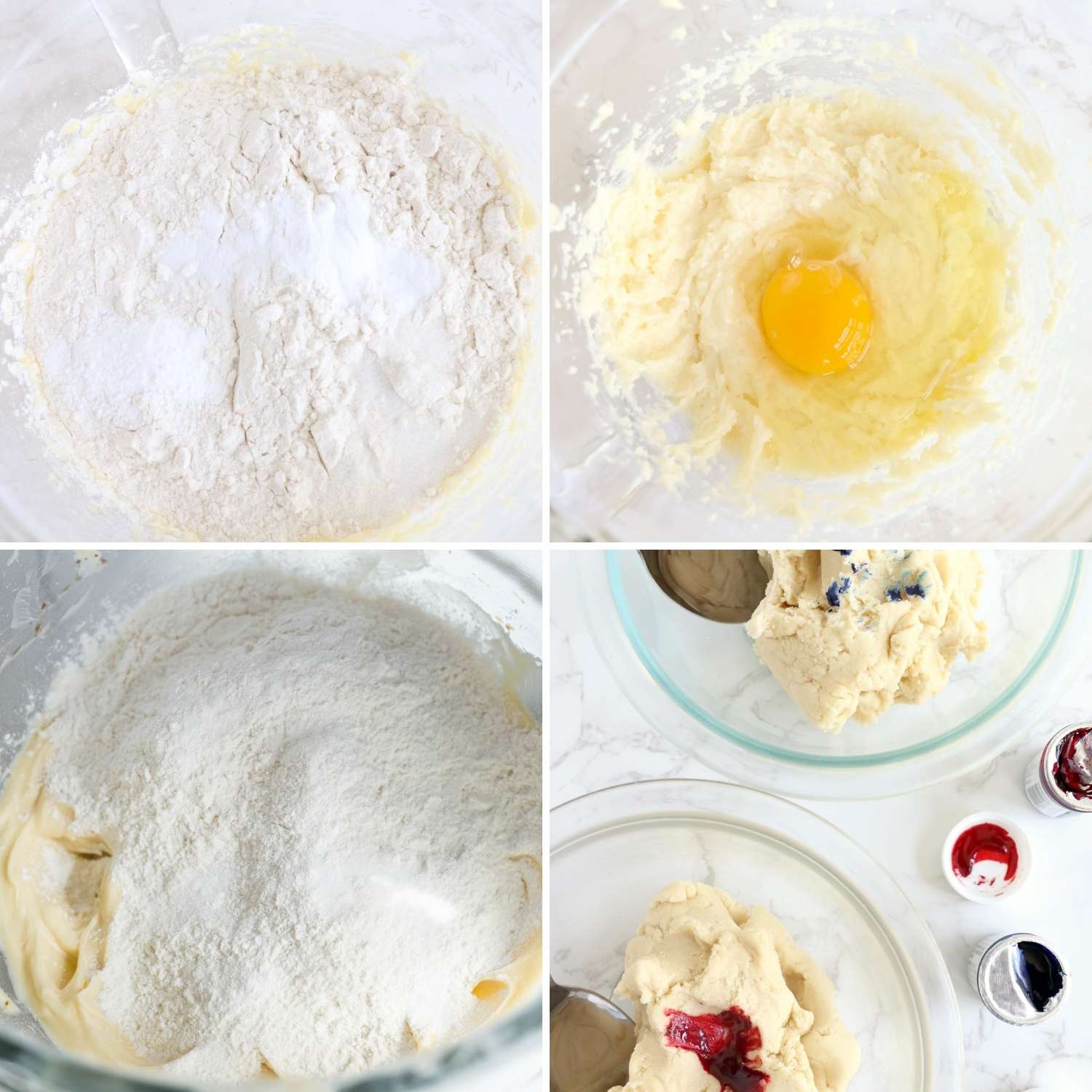 Collage of four images showing how to make cookie dough for icebox cookies