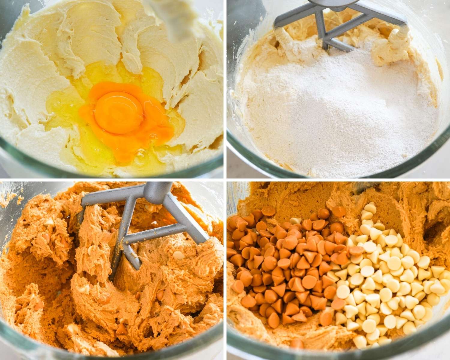 Collage of four images showing how to make butterbeer cookie dough