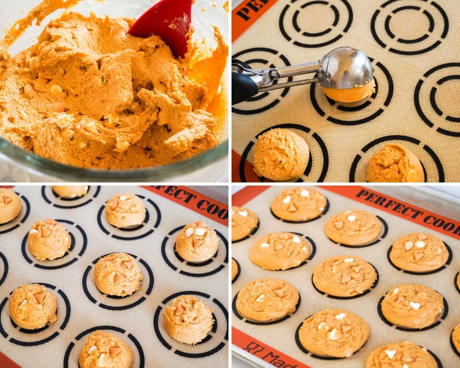 Collage of four images showing how to bake butterbeer cookies