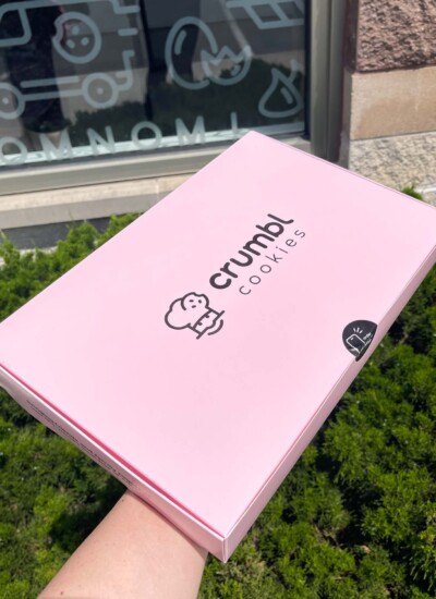 Pink Crumbl cookies box