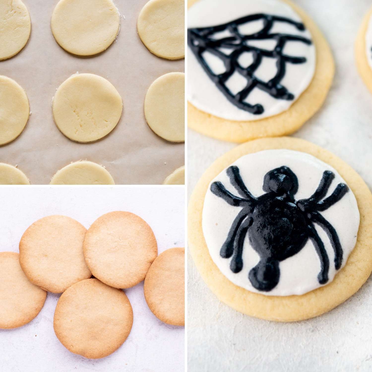 collage showing how to bake and decorate cookies for halloween