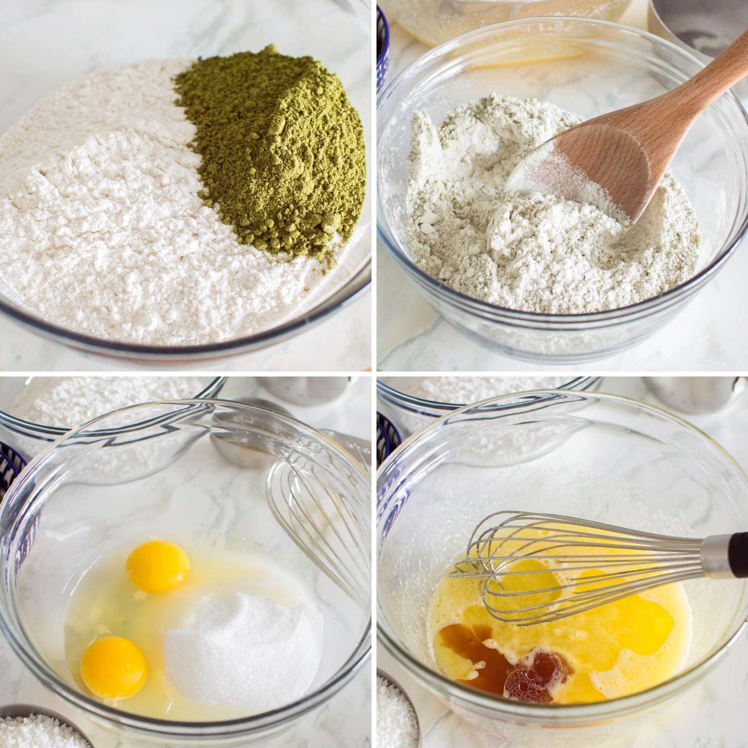 Collage of four images showing how to make matcha cookie dough