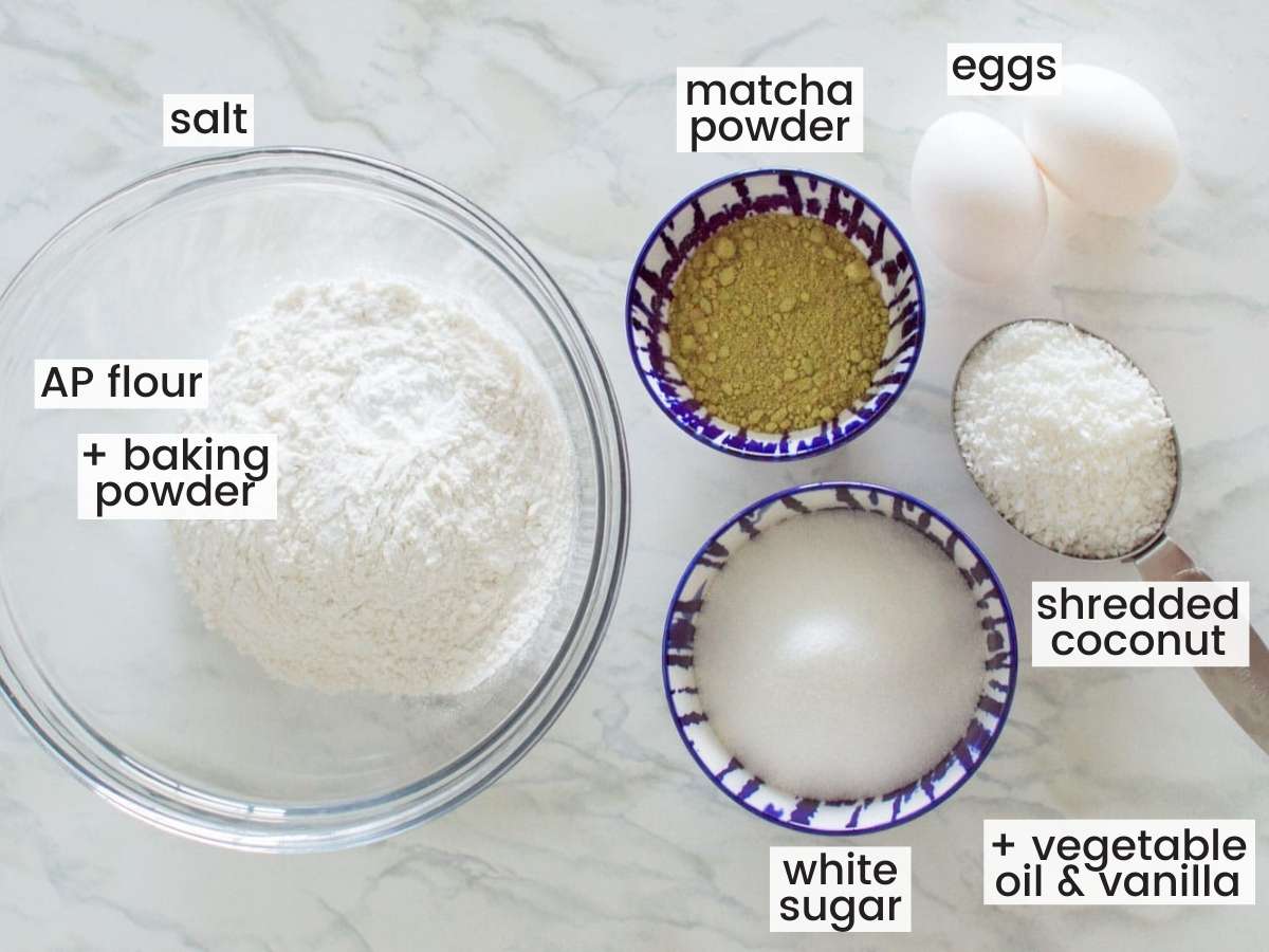 Ingredients needed to make matcha crinkle cookies