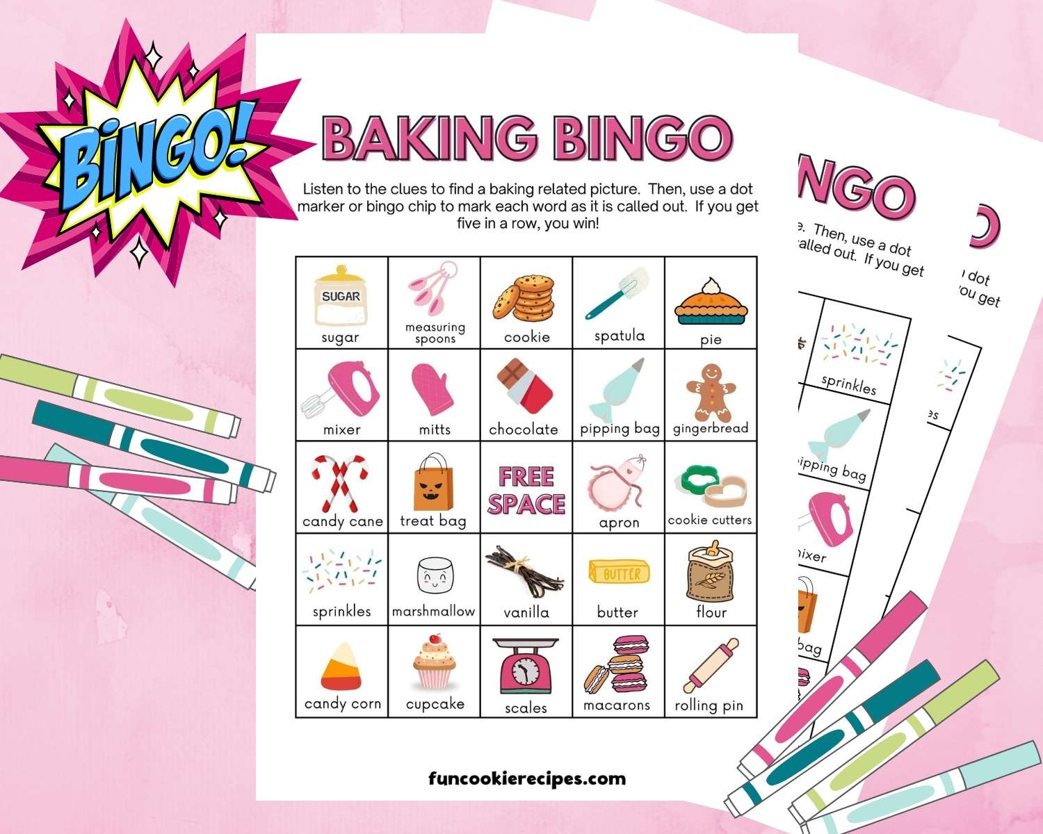 Baking bingo cards and bingo markers
