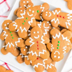 Gingerbread men cookies on a white plate