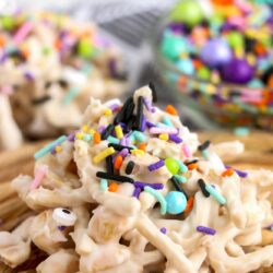 Halloween haystack cookie with holiday sprinkles and eye candies
