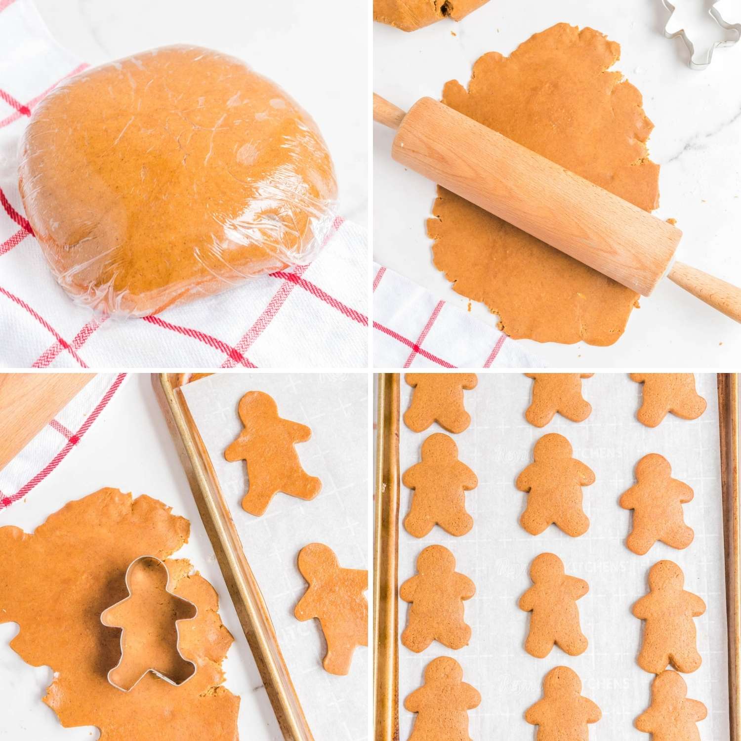 a collage of four images showing how to cut out gingerbread men