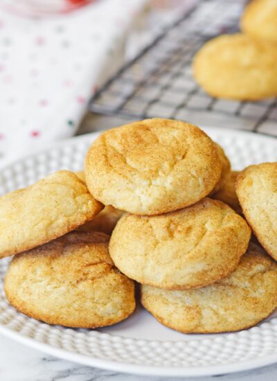 Cake mix snickerdoodles served on a small white plate