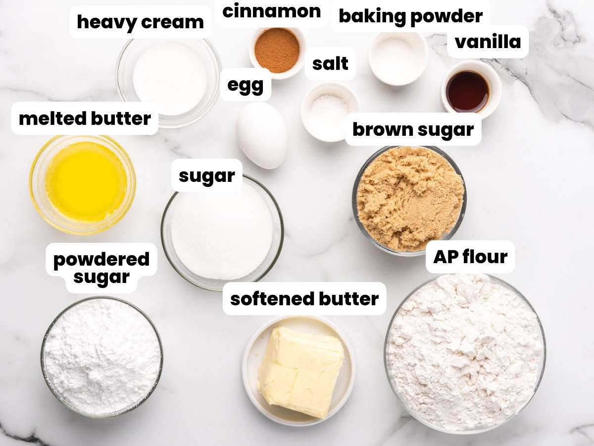 Ingredients needed to make cinnamon roll cookies