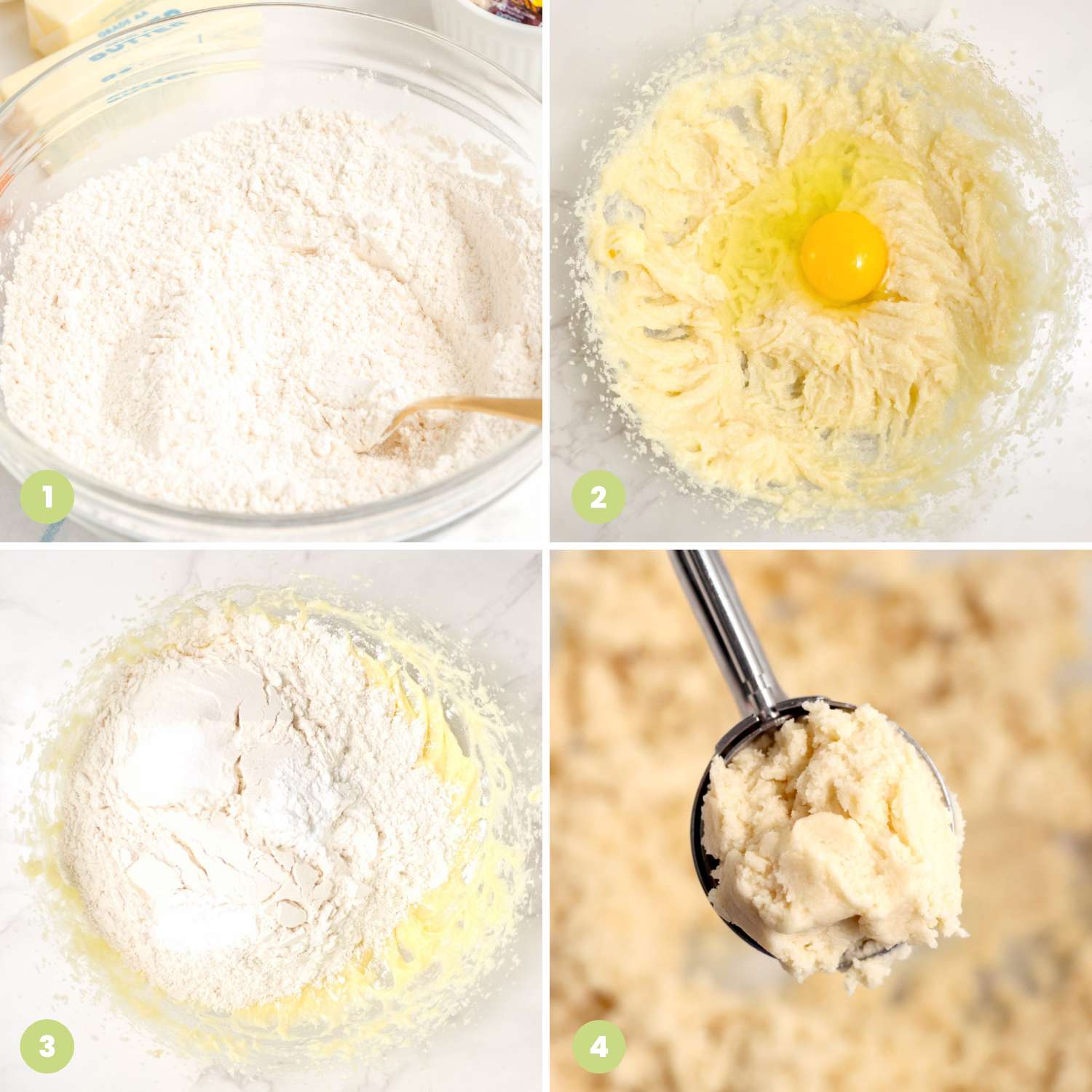 Collage of four images showing how to make meltaways cookie dough