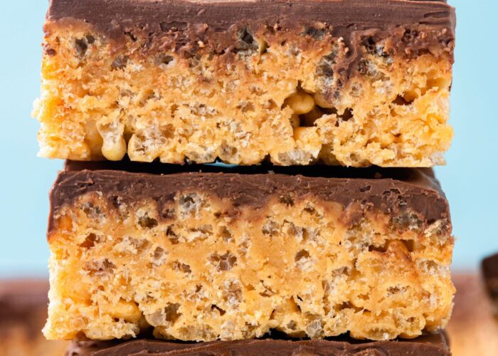 three scotcheroo bars stacked on top of each other.