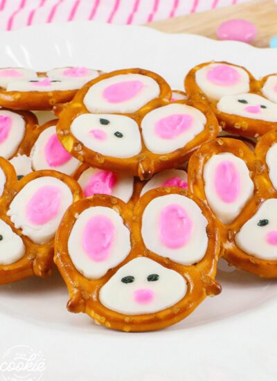 Bunny pretzels on a white plate
