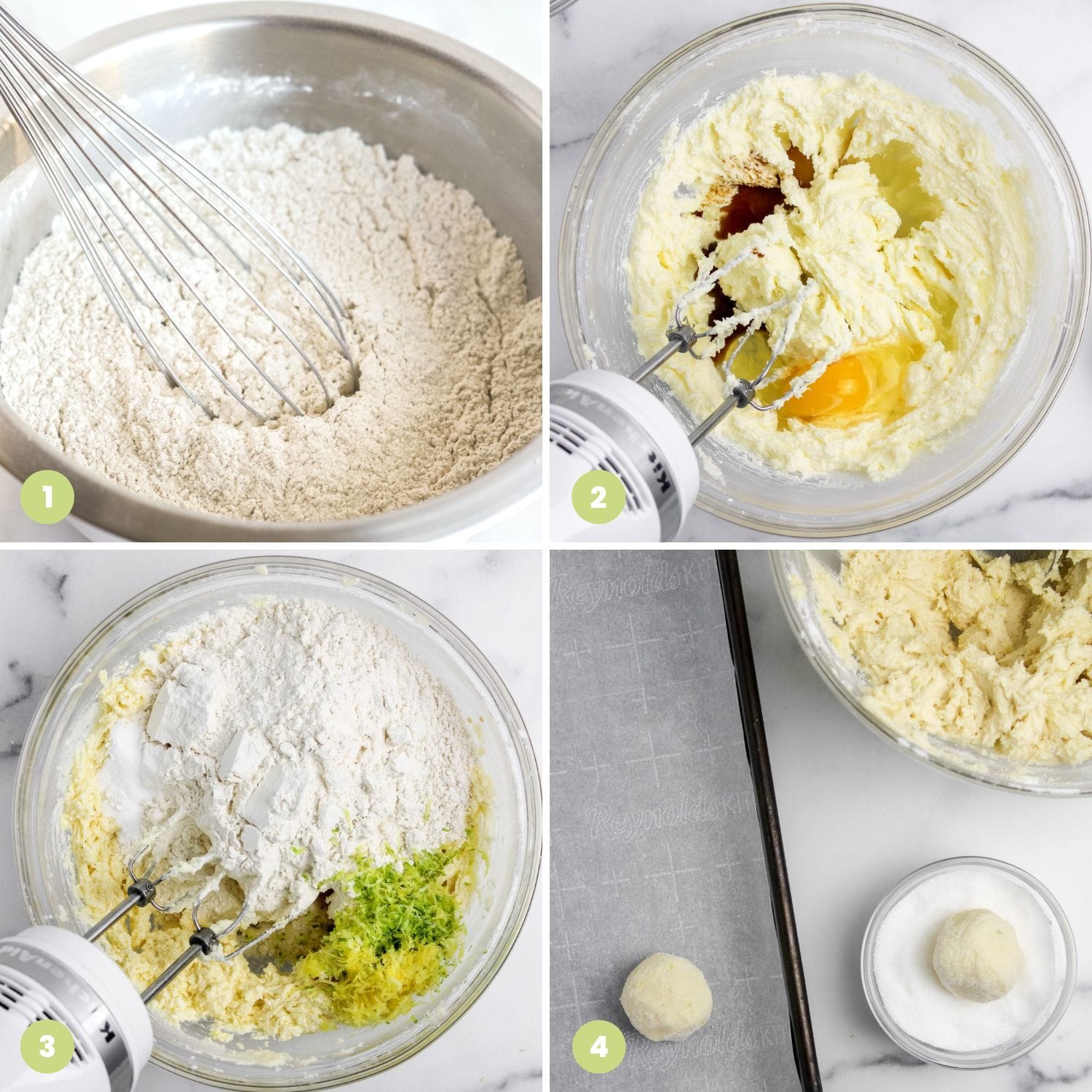 Collage of four images showing how to make lime cookies