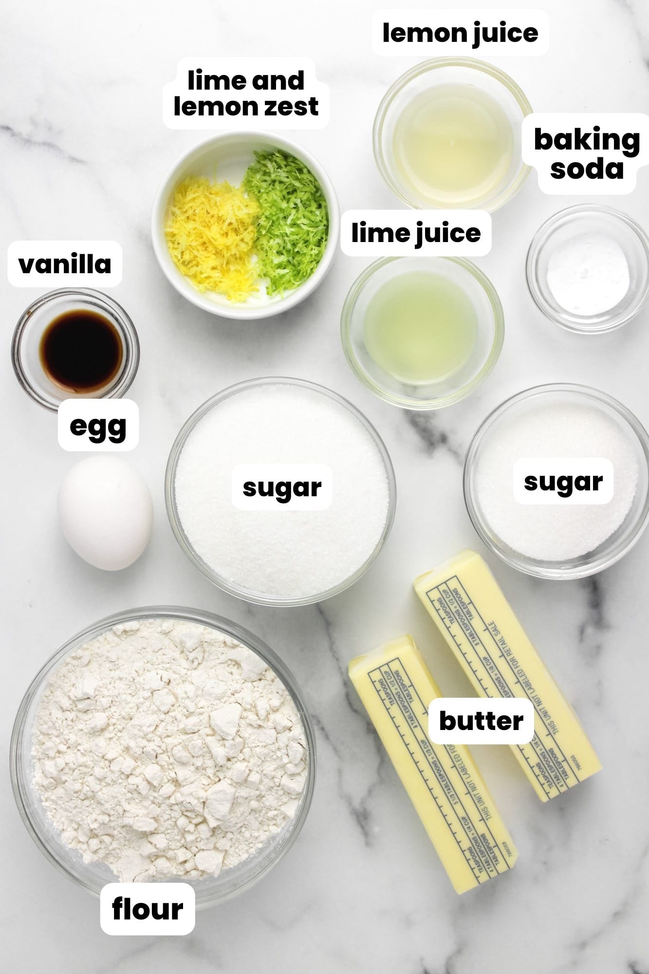 Ingredients needed to make lime cookies