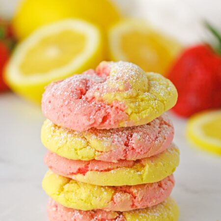 Stacked Cake Mix Strawberry Lemonade Cookies