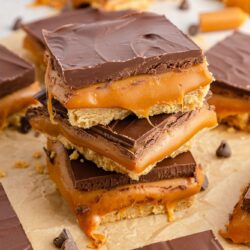 Stacked twix bars that were cut into squares