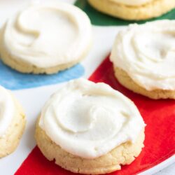 Sugar cookies frosted with cream cheese frosting