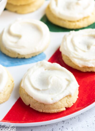 Sugar cookies frosted with cream cheese frosting
