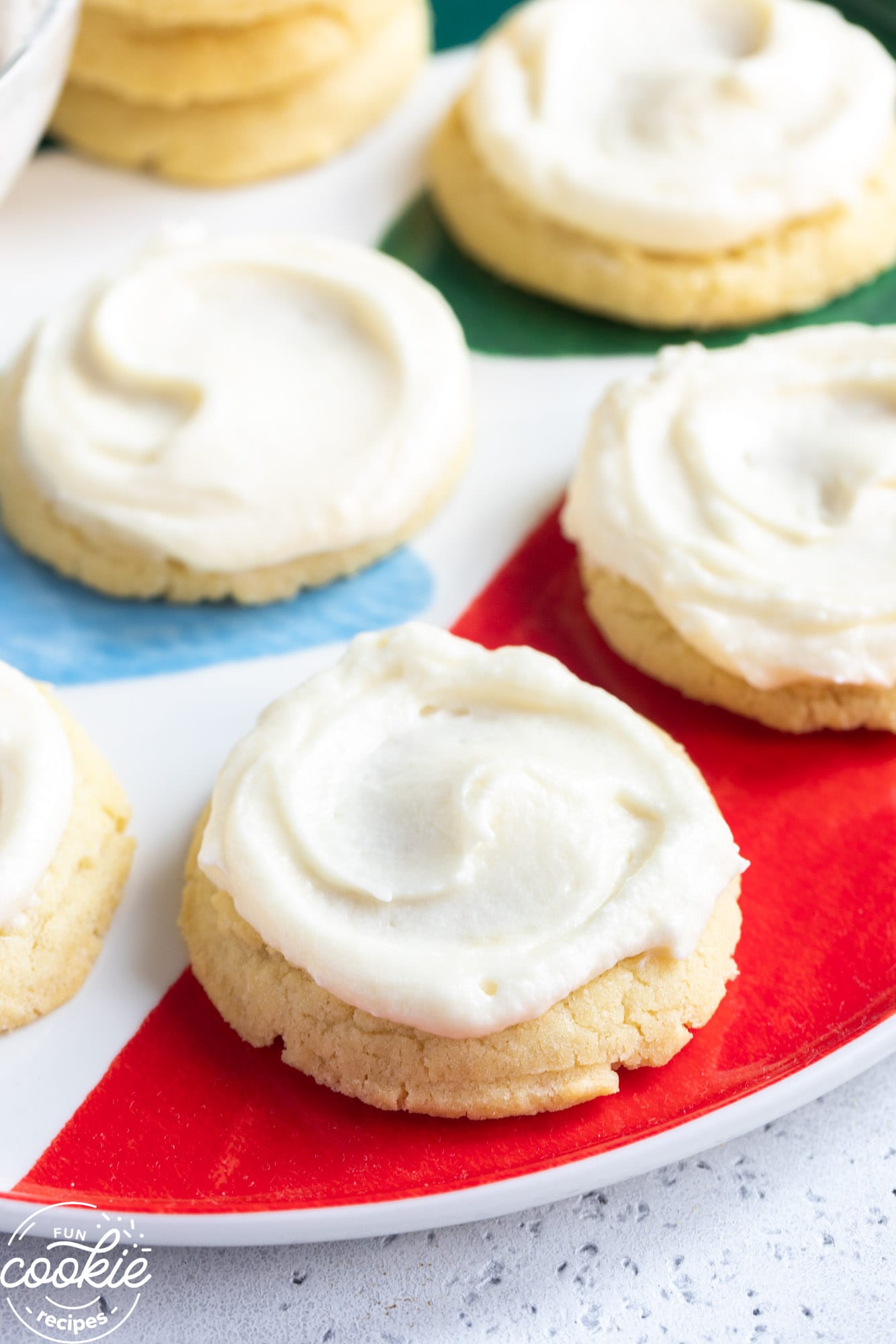 Sugar cookies frosted with cream cheese frosting
