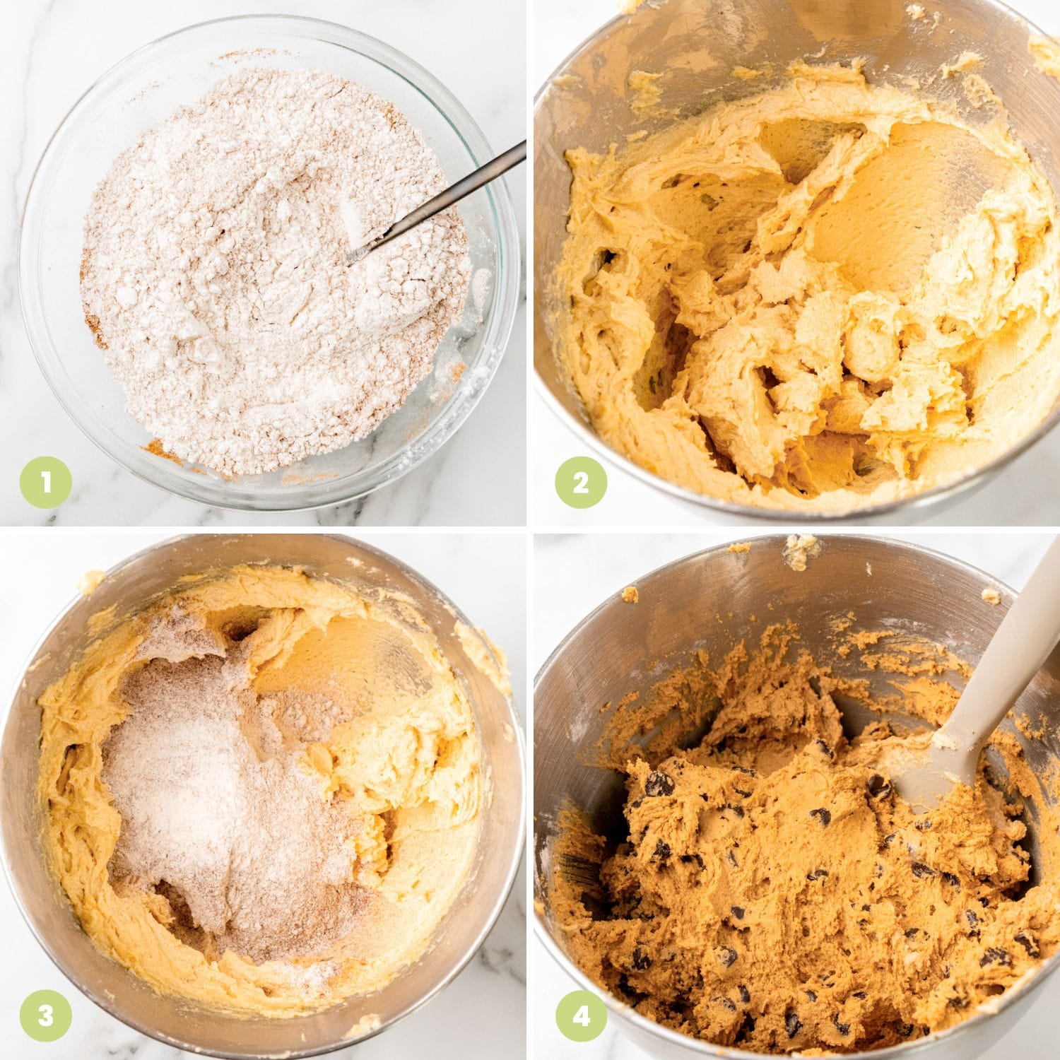 a collage of four images showing how to make chocolate chip cookie dough with coffee