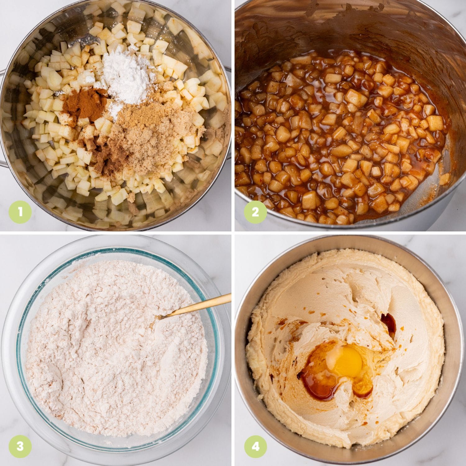 a collage of four images showing how to make apple pie cookies.