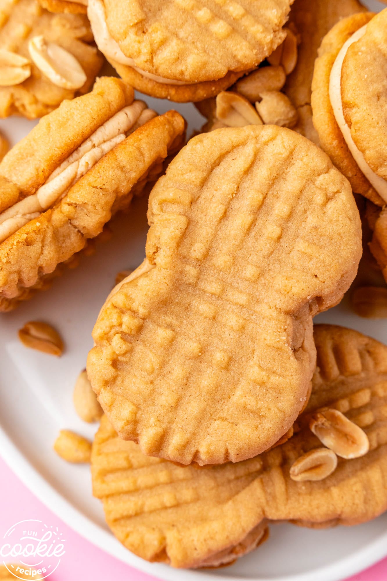 peanut shaped homemade nutter butter cookies on a platter. 