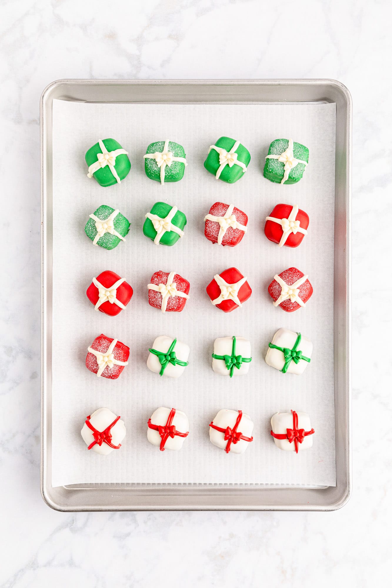 Decorated oreo truffles that look presents