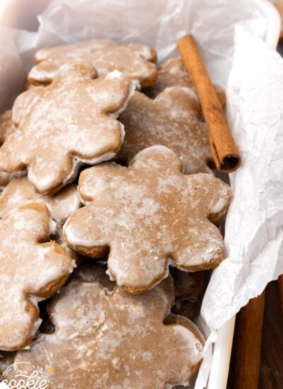 iced lebkuchen cookies in parchment paper