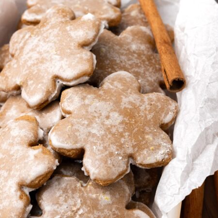 iced lebkuchen cookies in parchment paper